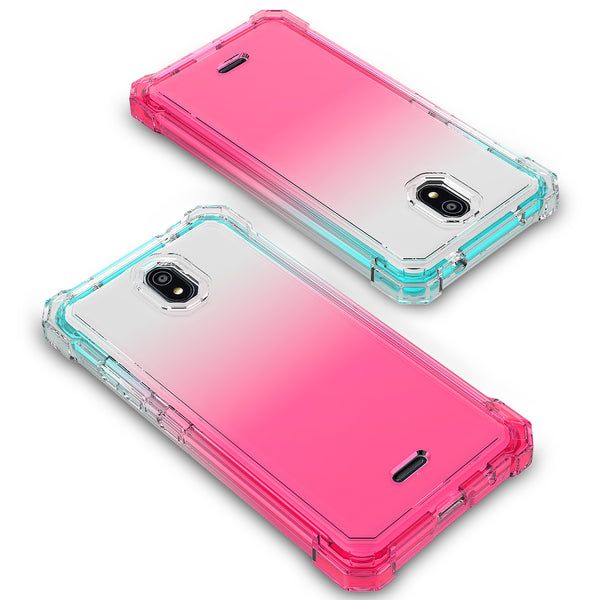 For Nokia C100 Case with Temper Glass Screen Protector Full-Body Rugged Protection - Clear/Teal/Pink