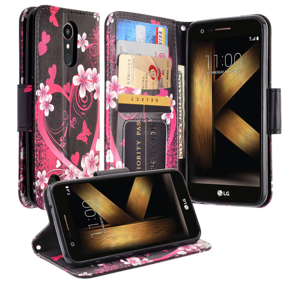 LG K10 (2018) leather wallet case - heart butterflies - www.coverlabusa.com