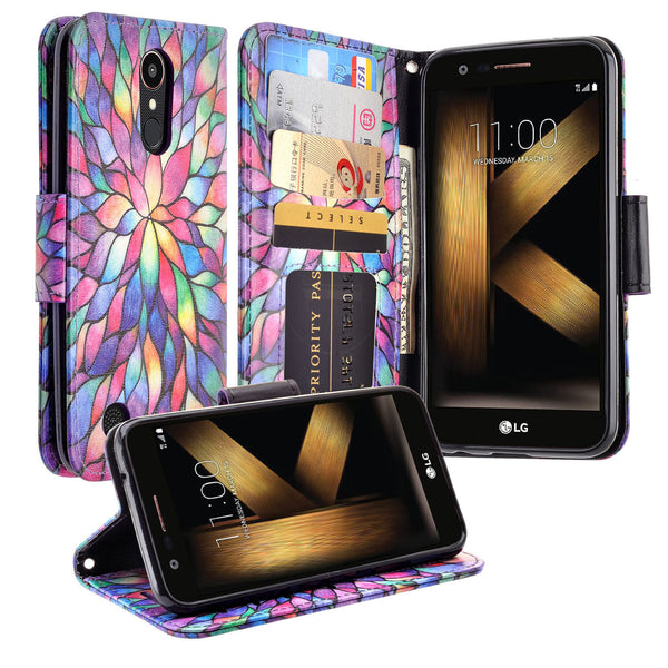LG K10 (2018) leather wallet case - rainbow flower - www.coverlabusa.com