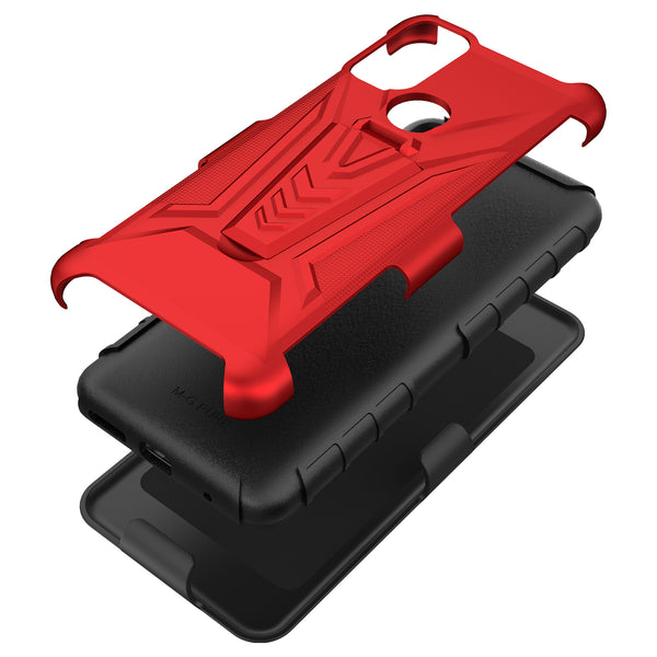 holster kickstand hyhrid phone case for motorola moto g pure - red - www.coverlabusa.com