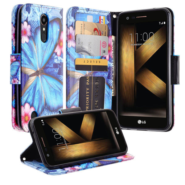 LG K10 (2018) leather wallet case - butterfly blue - www.coverlabusa.com