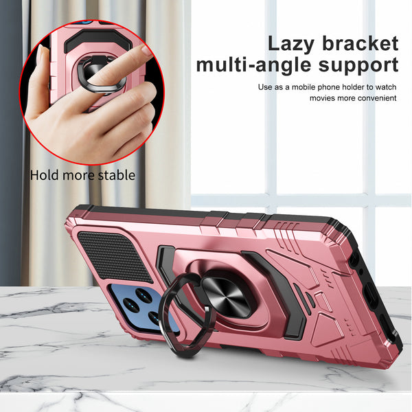 T-Mobile REVVL 6 5G Case [Military Grade] Ring Car Mount Kickstand w/[Tempered Glass] Hybrid Hard PC Soft TPU Shockproof Protective Case - Rose Gold