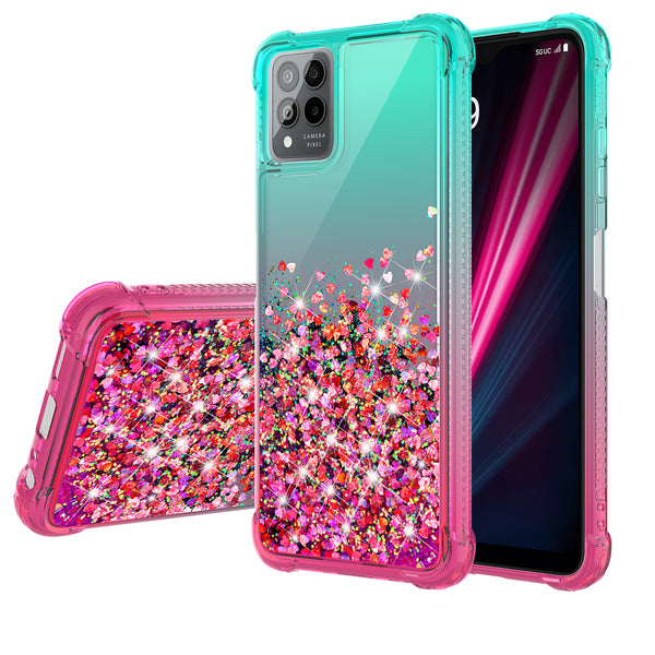 For T-Mobile REVVL 6 PRO 5G Case Liquid Glitter Phone Case Waterfall Floating Quicksand Bling Sparkle Cute Protective Girls Women Cover for T-Mobile REVVL 6 PRO 5G W/Temper Glass - (Pink/Teal Gradient)