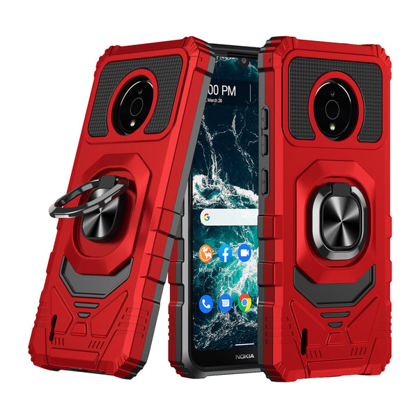 ring car mount kickstand hyhrid phone case for nokia c200 - red - www.coverlabusa.com