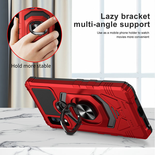 For AT&T Maestro 3 Case [Military Grade] Ring Car Mount Kickstand w/[Tempered Glass] Hybrid Hard PC Soft TPU Shockproof Protective Case - Red