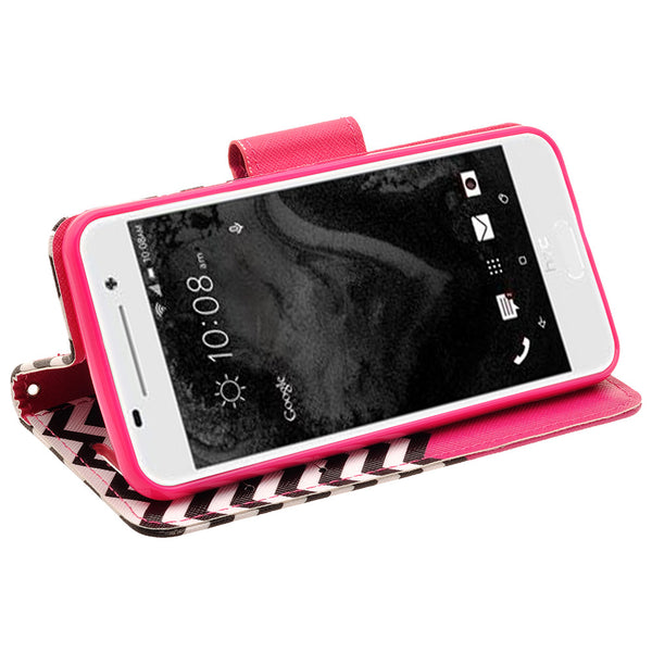 HTC One A9 Case, Wrist Strap Magnetic Fold[Kickstand] Pu Leather Wallet Case with ID & Credit Card Slots for HTC One A9 - Hot Pink Anchor