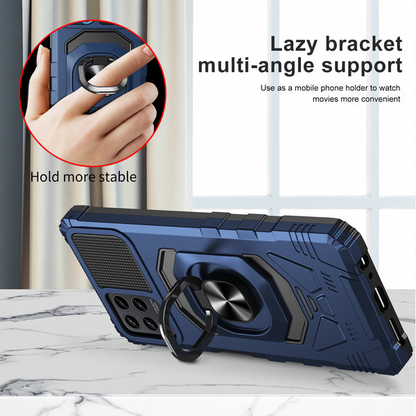 For T-Mobile REVVL 6 Pro 5G Case [Military Grade] Ring Car Mount Kickstand w/[Tempered Glass] Hybrid Hard PC Soft TPU Shockproof Protective Case - Blue