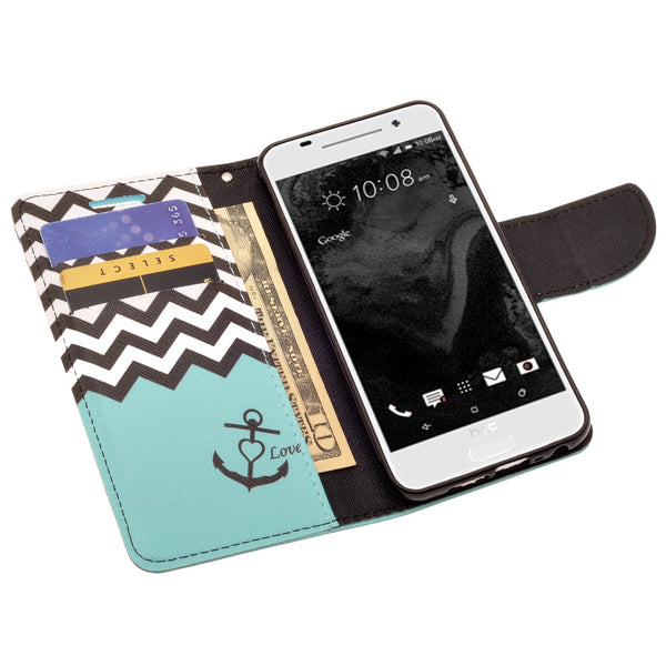 HTC One A9 leather wallet case - teal anchor - www.coverlabusa.com