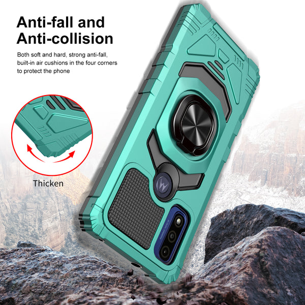 ring kickstand hyhrid phone case for motorola moto g pure - teal - www.coverlabusa.com