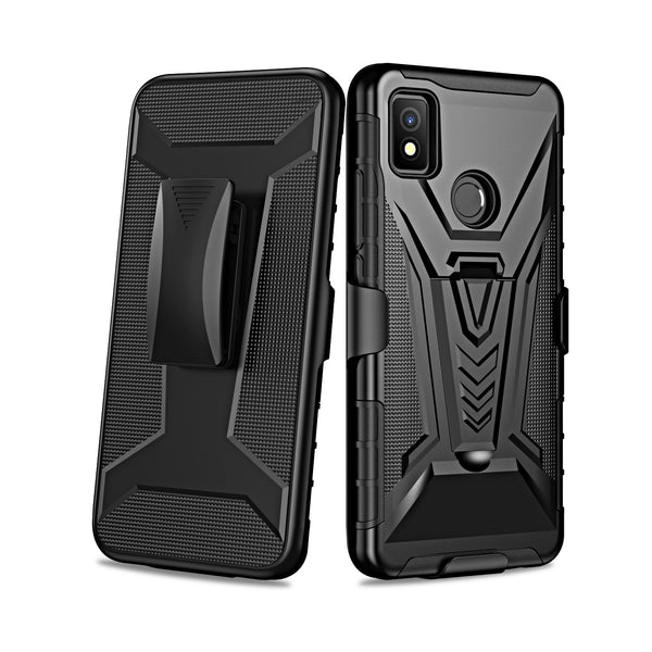 For Cricket Icon 4 Case with Tempered Glass Screen Protector Heavy Duty Protective Phone Case,Built-in Kickstand Rugged Shockproof Protective Phone Case - Black