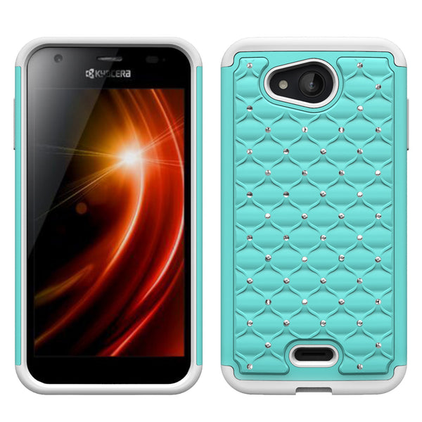 Kyocera Hydro Wave Rhinestone Case - Baby Teal/white - www.coverlabusa.com