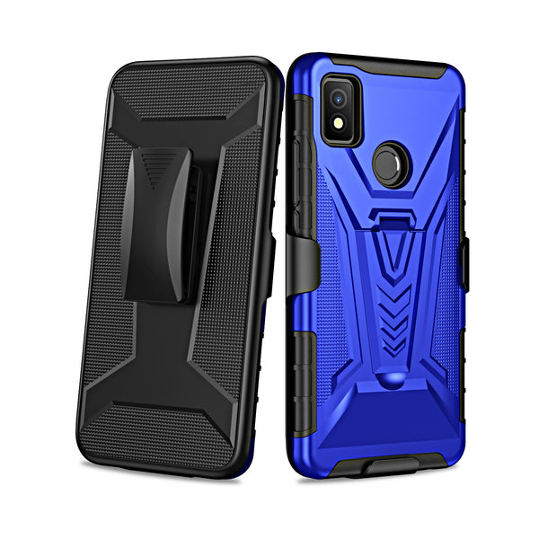 For Cricket Icon 4 Case with Tempered Glass Screen Protector Heavy Duty Protective Phone Case,Built-in Kickstand Rugged Shockproof Protective Phone Case - Blue