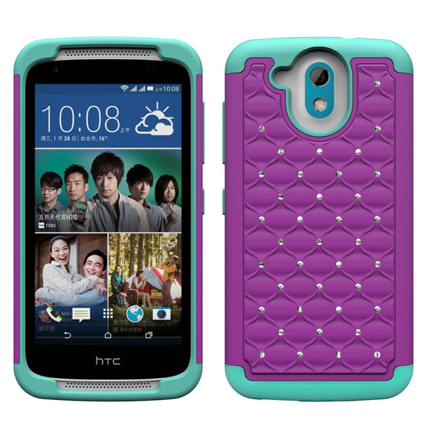 HTC Desire 526 Rhinestone Case - Purple/Teal - www.coverlabusa.com
