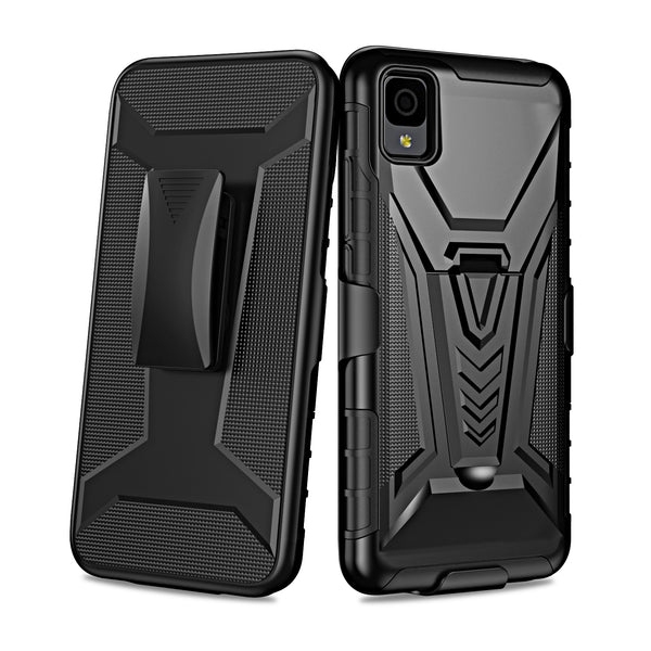 holster kickstand hyhrid phone case for tcl 30z/30le - black - www.coverlabusa.com