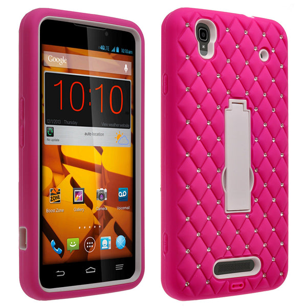 ZTE Max | N9520 | Boost Max hybrid diamond case - hot pink/white - www.coverlabusa.com