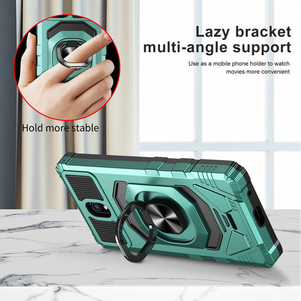 For Nokia C100 Case [Military Grade] Ring Car Mount Kickstand w/[Tempered Glass] Hybrid Hard PC Soft TPU Shockproof Protective Case - Teal