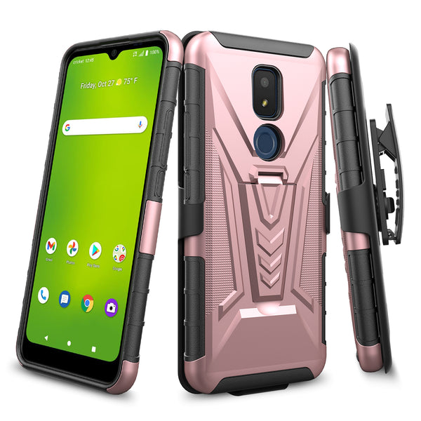 holster kickstand hyhrid phone case for cricket iocn 3 - rose gold - www.coverlabusa.com