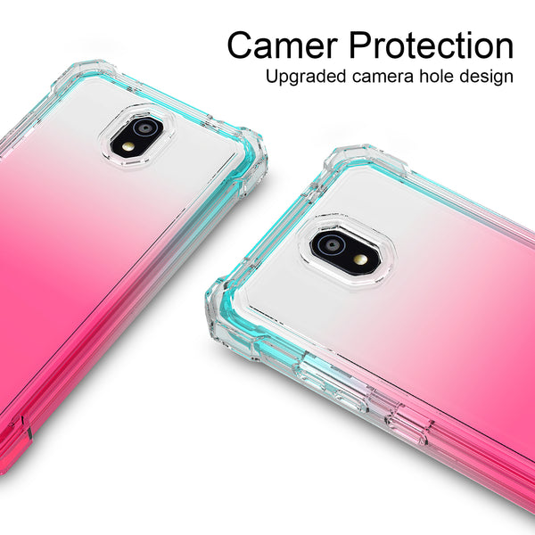 For Nokia C100 Case with Temper Glass Screen Protector Full-Body Rugged Protection - Clear/Teal/Pink