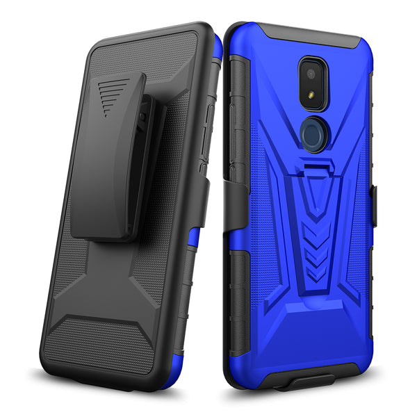 holster kickstand hyhrid phone case for cricket iocn 3 - blue - www.coverlabusa.com