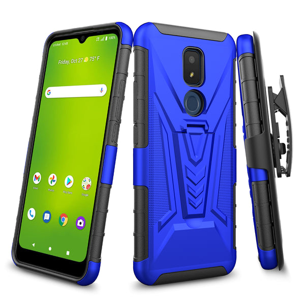 holster kickstand hyhrid phone case for cricket iocn 3 - blue - www.coverlabusa.com