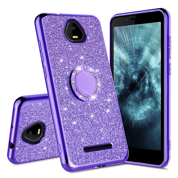 For Boost Schok Volt SV55 Case, Glitter Cute Phone Case Girls with Kickstand,Bling Diamond Rhinestone Bumper Ring Stand Sparkly Luxury Clear Thin Soft Protective Boost Schok Volt SV55 Case for Girl Women - Purple