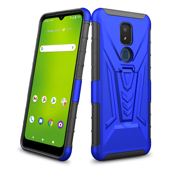 holster kickstand hyhrid phone case for cricket iocn 3 - blue - www.coverlabusa.com