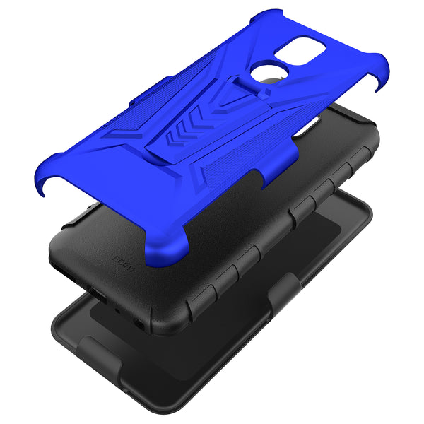 holster kickstand hyhrid phone case for cricket iocn 3 - blue - www.coverlabusa.com