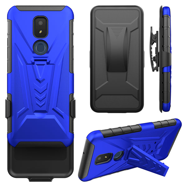 holster kickstand hyhrid phone case for cricket iocn 3 - blue - www.coverlabusa.com