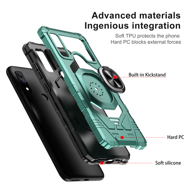 For AT&T Maestro 3 Case [Military Grade] Ring Car Mount Kickstand w/[Tempered Glass] Hybrid Hard PC Soft TPU Shockproof Protective Case - Teal