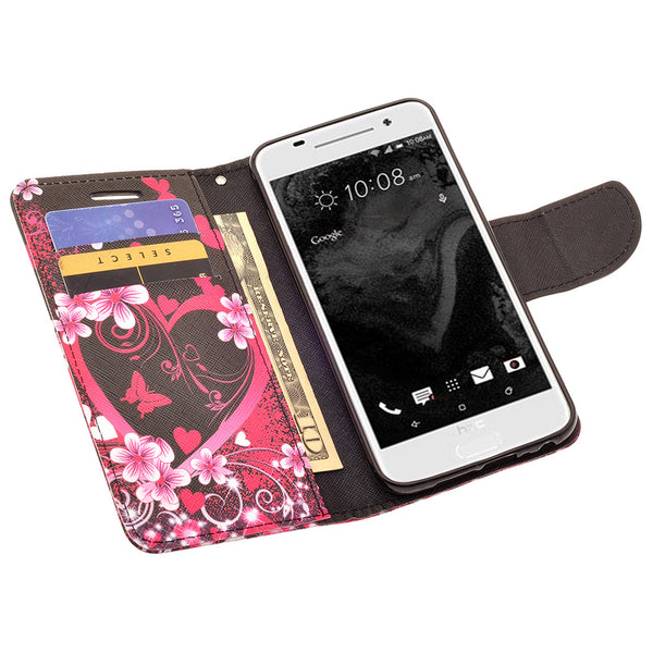 HTC One A9 leather wallet case - heart butterflies - www.coverlabusa.com