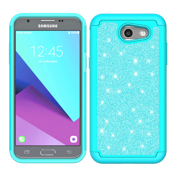 Samsung Galaxy J3 Emerge Glitter Hybrid Case - Teal - www.coverlabusa.com