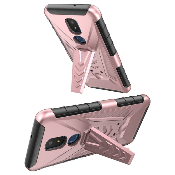 holster kickstand hyhrid phone case for cricket iocn 3 - rose gold - www.coverlabusa.com