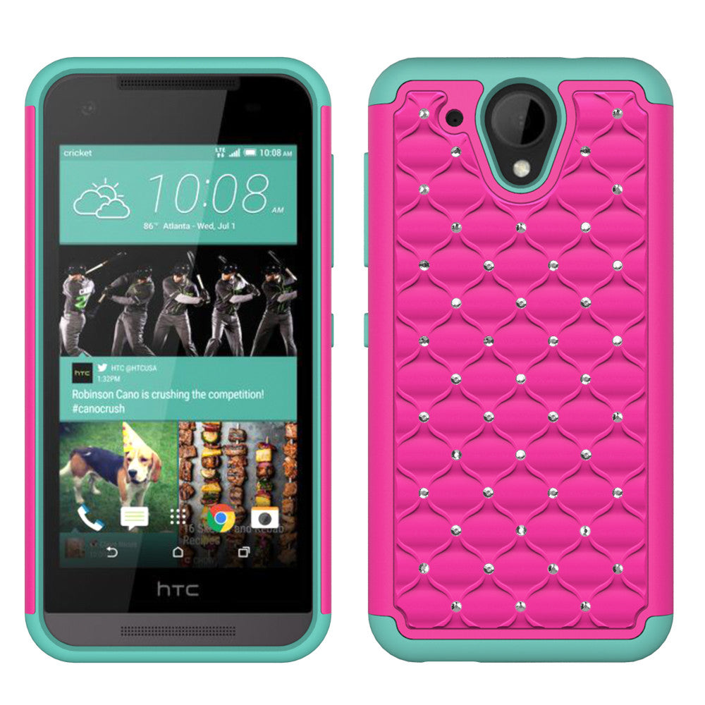 HTC Desire 520 Rhinestone Case - Hot Pink/Teal - www.coverlabusa.com