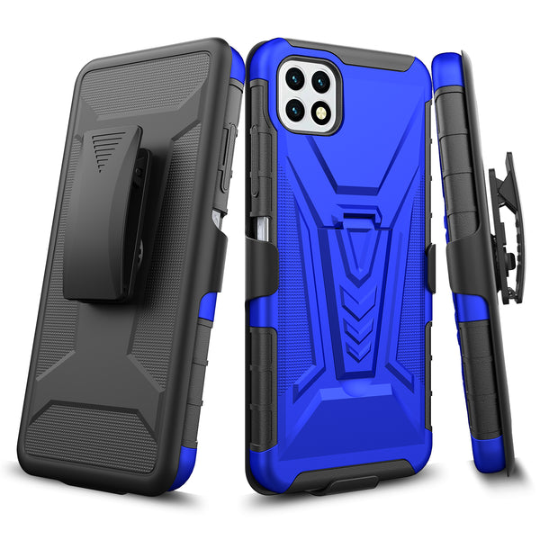 holster kickstand hyhrid phone case for boost celero 5g - blue - www.coverlabusa.com