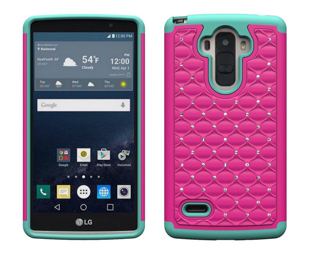 LG G Vista 2 Case, LG G Stylo Case diamond rhinestone - hot pink/teal - www.coverlabusa.com