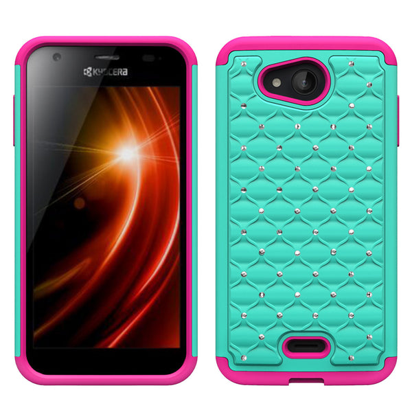 Kyocera Hydro Wave Rhinestone Case - Teal/Hot Pink - www.coverlabusa.com