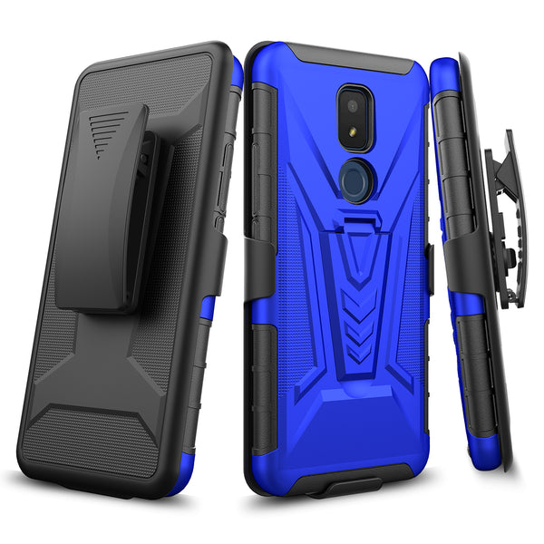 holster kickstand hyhrid phone case for cricket iocn 3 - blue - www.coverlabusa.com