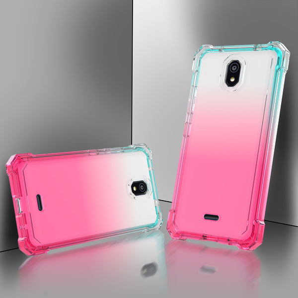 For Nokia C100 Case with Temper Glass Screen Protector Full-Body Rugged Protection - Clear/Teal/Pink