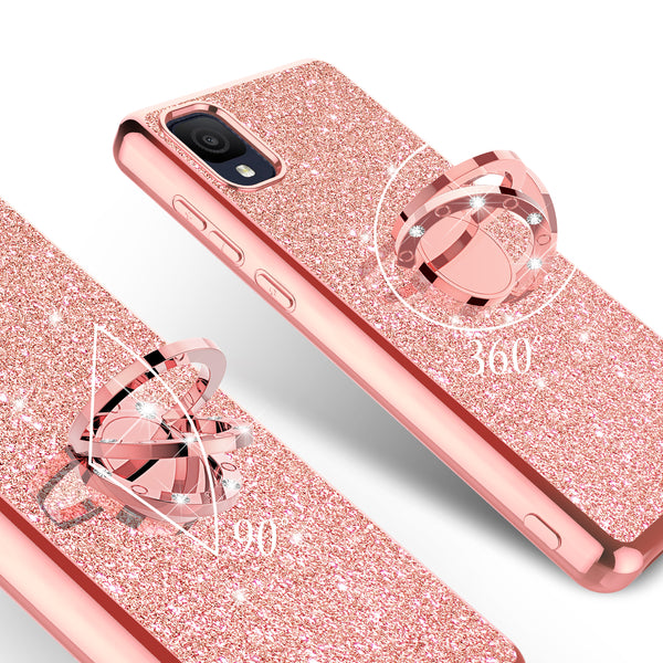 For TCL 30Z 30LE Case, Glitter Cute Phone Case Girls with Kickstand,Bling Diamond Rhinestone Bumper Ring Stand Sparkly Luxury Clear Thin Soft Protective TCL 30Z 30LE Case for Girl Women - Rose Gold
