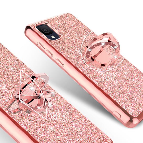 For TCL Ion Z Case, Glitter Cute Phone Case Girls with Kickstand,Bling Diamond Rhinestone Bumper Ring Stand Sparkly Luxury Clear Thin Soft Protective TCL Ion Z Case for Girl Women - Rose Gold