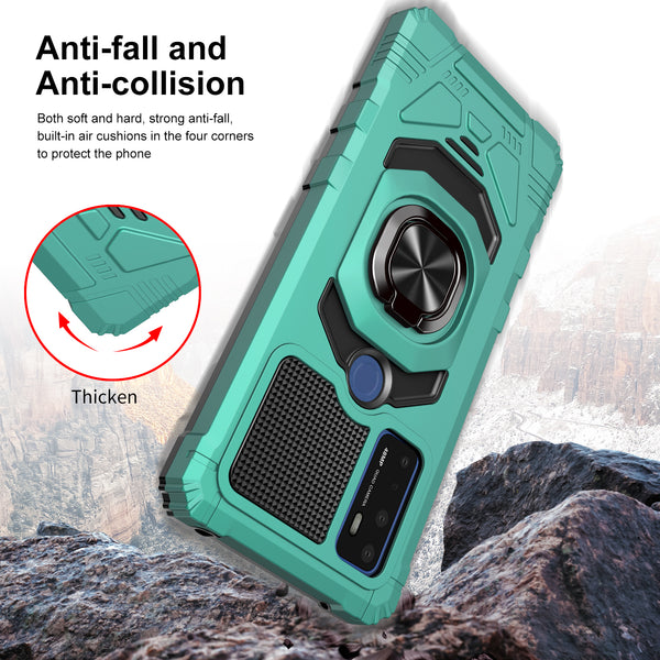 ring kickstand hyhrid phone case for cricket dream 5g - teal - www.coverlabusa.com