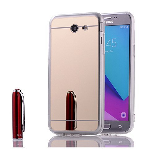 Samsung Galaxy J7 Sky Pro, J7 V, J7 Prime 2017, J7 Perx, Galaxy Halo, Slim Reflective Mirror EZ-Grip TPU Cover - Gold