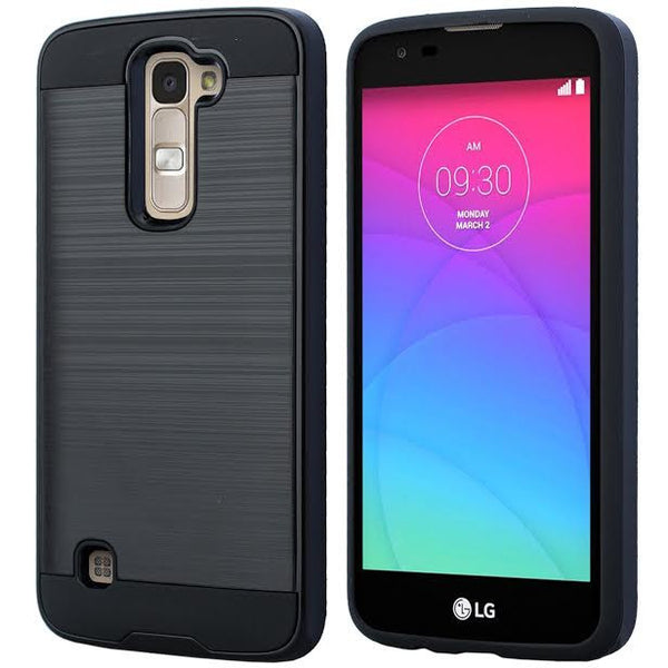 LG K8, Phoenix 2, Escape 3 Case, Protective Hybrid, brush BLACK WWW.COVERLABUSA.COM