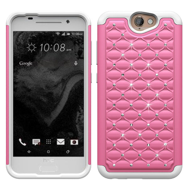 HTC One A9 Rhinestone Case - Pink/White - www.coverlabusa.com