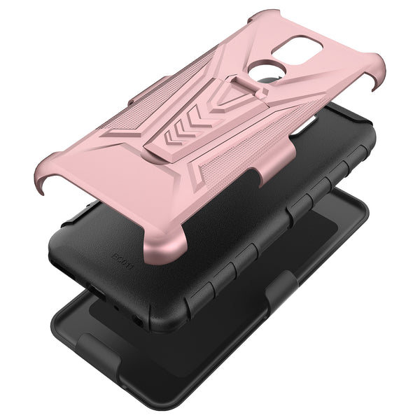 holster kickstand hyhrid phone case for cricket iocn 3 - rose gold - www.coverlabusa.com