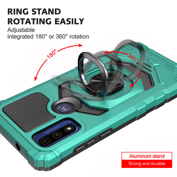 ring kickstand hyhrid phone case for motorola moto g pure - teal - www.coverlabusa.com