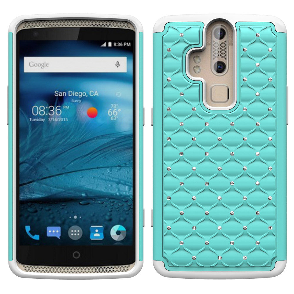 ZTE Axon Pro Rhinestone Case - Baby Teal/White - www.coverlabusa.com