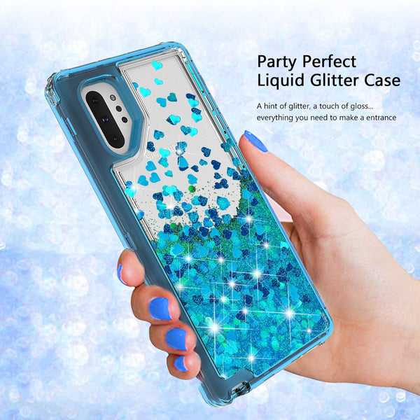 hard clear glitter phone case for samsung galaxy note 10 plus - teal - www.coverlabusa.com 