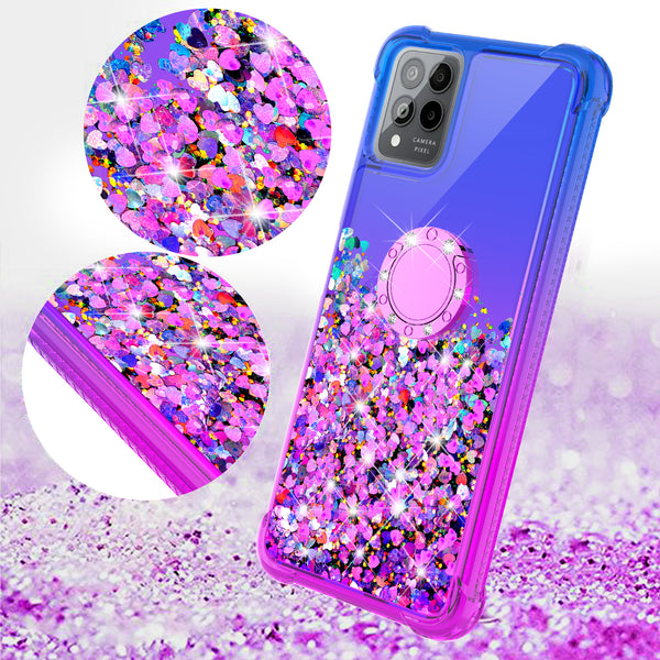 Glitter Phone Case Kickstand Compatible for T-Mobile Revvl 6 Pro 5G Case, Revvl 6 Pro 5G Case,Ring Stand Liquid Floating Quicksand Bling Sparkle Protective Girls Women for T-Mobile Revvl 6 Pro 5G W/Temper Glass - (Blue/Purple Gradient)