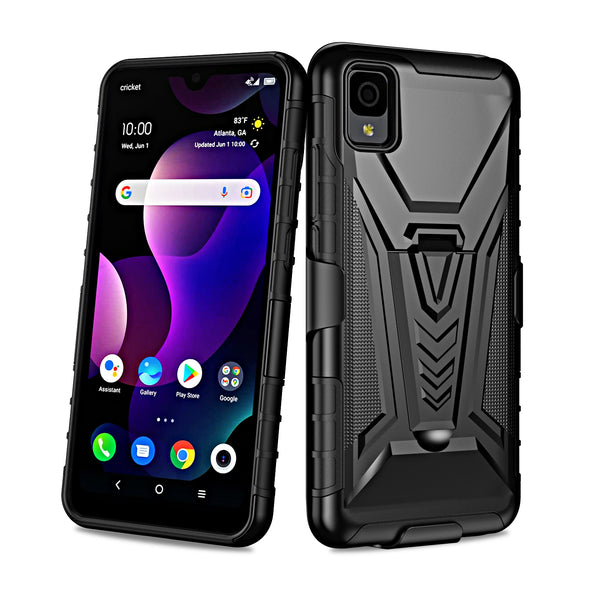 holster kickstand hyhrid phone case for tcl 30z/30le - black - www.coverlabusa.com